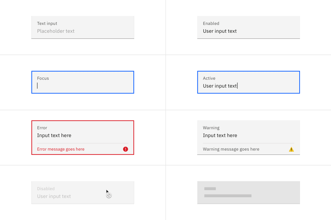 Text input states in the fluid style